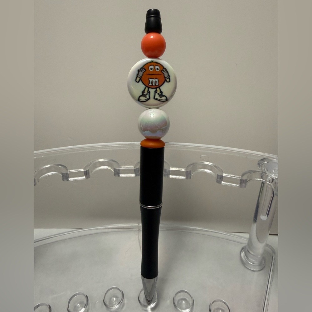 Beaded M&M's Orange and Black Pen